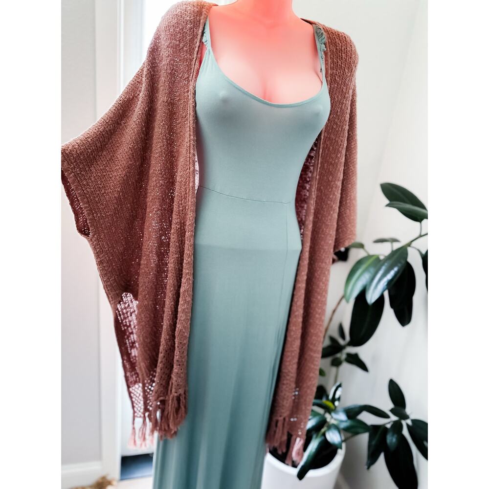 Mauve Twilight by the Firelight drapey Knit slouchy fringe cardigan Sweater S/M